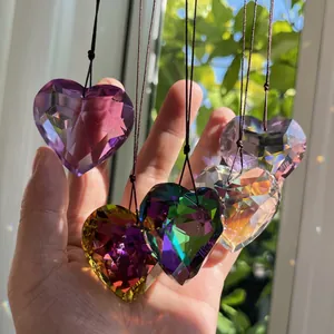 Set of five 45mm faceted heart crystal suncatchers in various vibrant colors