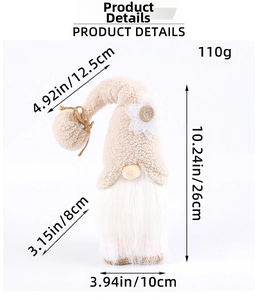 Detailed size diagram for gnome plush toy standing 26cm tall and weighing 110g