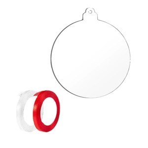DIY round acrylic Christmas ornaments with red and white ribbons for tree decoration
