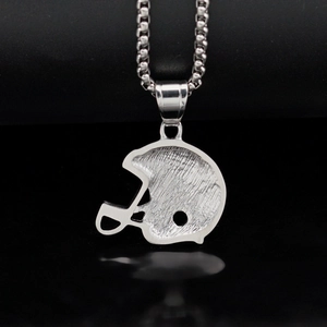 Hip hop silver stainless steel football helmet pendant necklace with textured detail