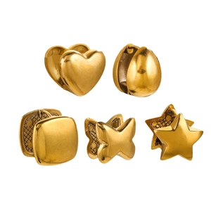 Golden titanium steel ball hoop earring set with heart star butterfly drop shapes