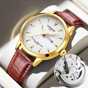 Men Quartz Watch Leather Strap Stainless Steel Waterproof Luminous Day Date Luxury Business Wristwatch