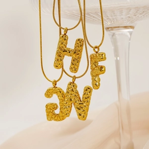 Lava texture gold 26 letters pendant necklaces with snake chain for women