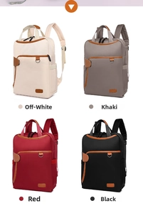 Detailed grid view of four large-capacity laptop backpacks in white, khaki, red, and black
