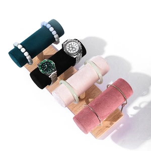 Jewelry Display Stand T-Bar Bracelet Holder Watch Organizer Solid Wood Velvet For Bangles And Anklets Luxury Minimalist