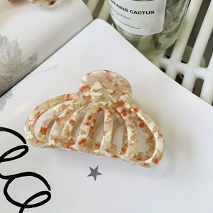 Pince à cheveux en acétate avec motif marbré crème et orange de style coréen
