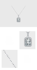 Detail of 925 sterling silver necklace with a 5A zircon pendant and pave setting