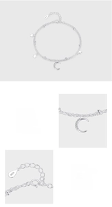 Macro detail of S925 sterling silver star and moon bracelet with pave set cubic zirconia