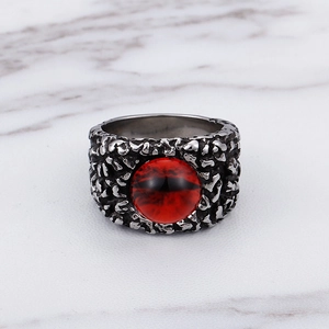Vintage gothic titanium steel ring for men featuring a striking red pupil gemstone