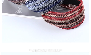 Close-up of striped crochet headbands with hollow mesh texture and non-slip lining