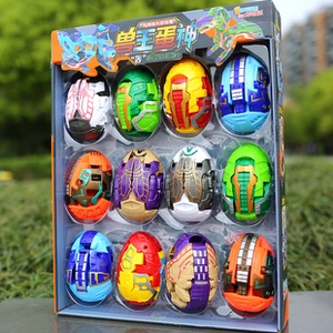 Detailed set of 12 colorful mechanical transforming dinosaur eggs in display box