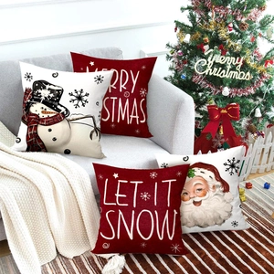 Set of 4 Christmas pillow covers with Santa and snowman prints for holiday home decor