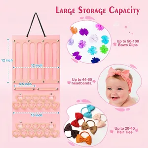 Baby Girls Hair Accessories Organizer Felt Wall Hanging Storage Bag For Bows Clips Headbands Hair Ties Heart Hooks