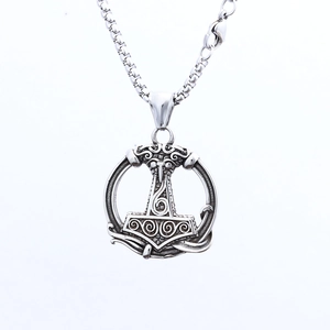 Vintage Thor's Hammer Mjölnir pendant necklace in antique silver stainless steel