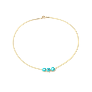 Collier chaîne serpent dorée avec trois breloques œil bleu en émail pour femme