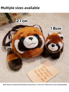 Detail of 21cm plush raccoon crossbody bag and 18cm stuffed toy with soft texture