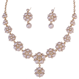 Flower Cluster Imitation Artificial Pearl Rhinestone Necklace And Earrings Alloy Bridal Wedding Jewelry Banquet Party Earring Post