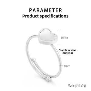 Detailed size parameters of adjustable stainless steel heart ring with 8mm heart charm