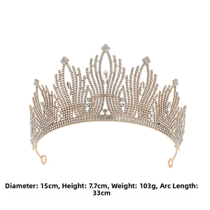 Baroque golden tiara with dimensions 15cm diameter and 7.7cm height detailed view