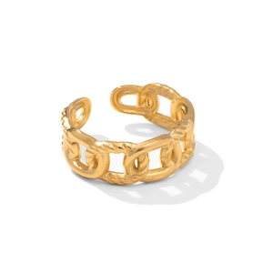 Franse vintage open ring van 18k verguld roestvrij staal met ketting-ontwerp