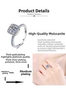 Detail of 925 silver moissanite ring showing multi-layer plating and luxury craft