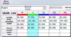 Detailed size chart for men's linen beach shirt showing length, chest, and shoulder metrics