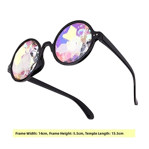 Detailed view of kaleidoscope glasses with 14cm width and faceted crystal lenses