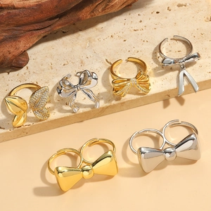 Bowknot Butterfly Adjustable Open Ring Copper With Cubic Zirconia Niche Design Luxury Fashion For Women