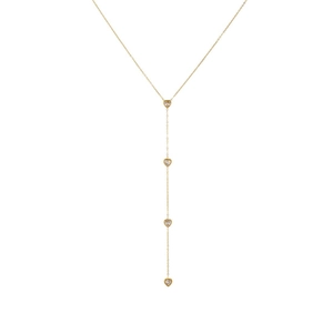 Collier long en Y doré minimaliste orné de quatre pendentifs cœurs sertis de cristaux