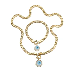 Evil Eye Jewelry Necklace And Bracelet 304 Stainless Steel Cuban Link Enamel Drip Oil Punk Hip Hop For Women