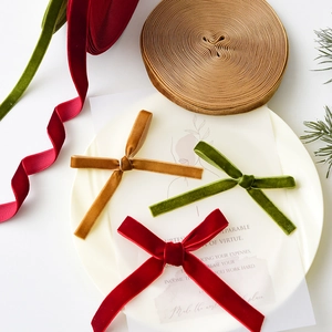 Christmas velvet ribbons set in red, green and gold for DIY bows and gift wrapping