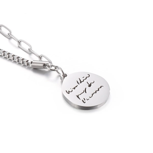 Silver round disc pendant necklace with double layer chain in minimalist style