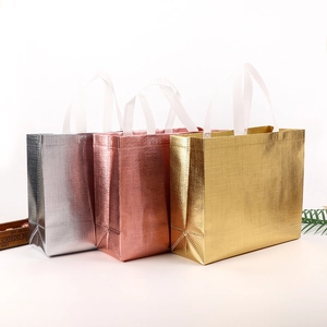 Metallic Laser Laminated Nonwoven Gift Bag Reusable Waterproof Shopping Tote For Party Wedding Retail Groceries