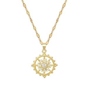 Luxurious gold starburst pendant necklace with sparkling micro-pave cubic zirconia stones