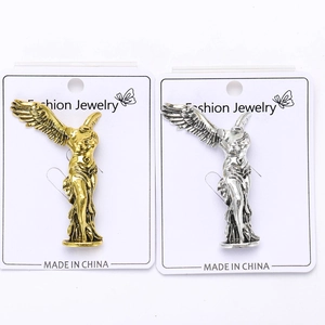 Detailed relief of Nike Goddess of Victory brooches in gold and silver plating