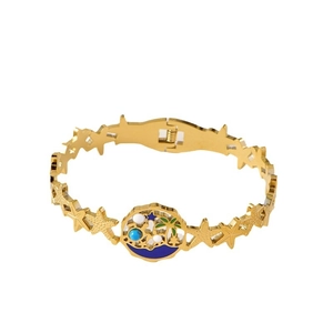Bracelet étoile de mer doré avec pendentifs palmier et détails en émail bleu