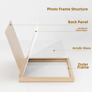Exploded view showing wooden frame layers for pet paw print memorial with plexiglass