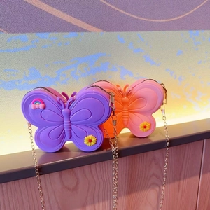 Colorful butterfly shaped jelly bags for girls with rainbow daisy decor and gold chains