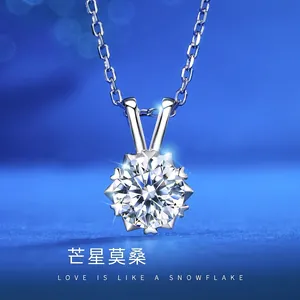 Snowflake Moissanite Pendant Necklace 925 Sterling Silver Starburst Elegant Fashion Jewelry Gift For Women