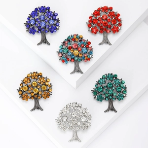 Exquisite tree of life brooches with colorful rhinestones in six varied color options
