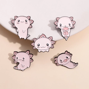 Cute Cartoon Pink Axolotl Enamel Pin Zinc Alloy Painted Salamander Brooch Animal Badge For Bag Clothes Decoration Gift