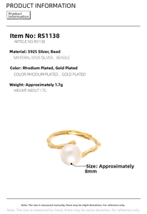 Detail showing S925 silver bamboo-style ring band and 8mm white shell pearl