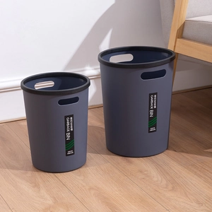 Dual-size minimalist blue garbage bins with dual handles and secure ring for waste bags