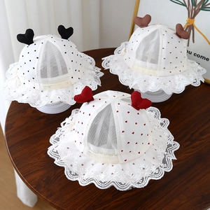 Chapeau Bob Bébé Fille Respirant Maille Dentelle Imprimé Cœur Protection Solaire Été Bord Large Douce Princesse Extérieur