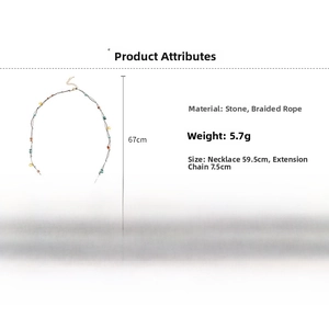 Size chart for stone pendant necklace showing 59.5cm length and 7.5cm extender detail