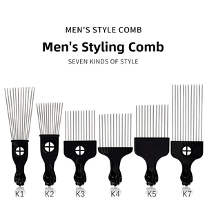 Close-up of hair pick set with metal teeth and fist handle for professional styling