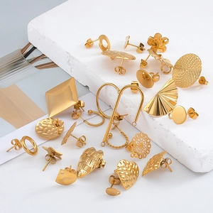 Golden geometric stainless steel earring studs in heart and fan shapes for DIY jewelry