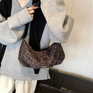 Large leopard print crossbody bag with premium matte texture and retro crescent design