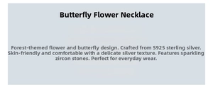 Detail of S925 sterling silver flower and butterfly necklace with zircon stones
