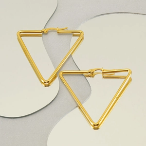 18k gold plated stainless steel geometric triangle hoop earrings for women